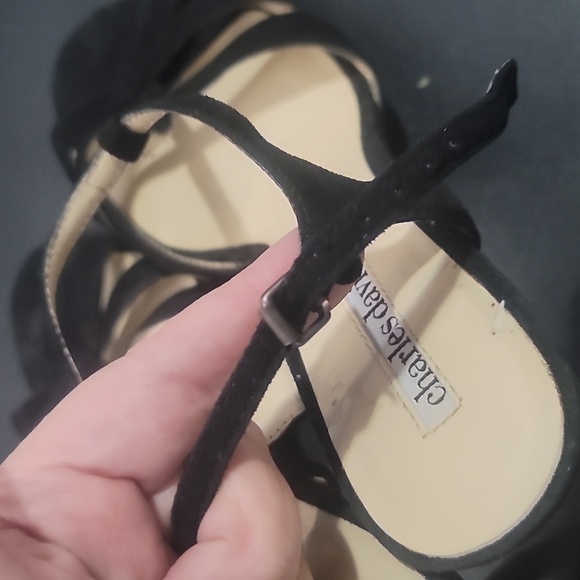 Charles David black suede strappy peep toe high heel sandals 9 - Picture 4 of 8